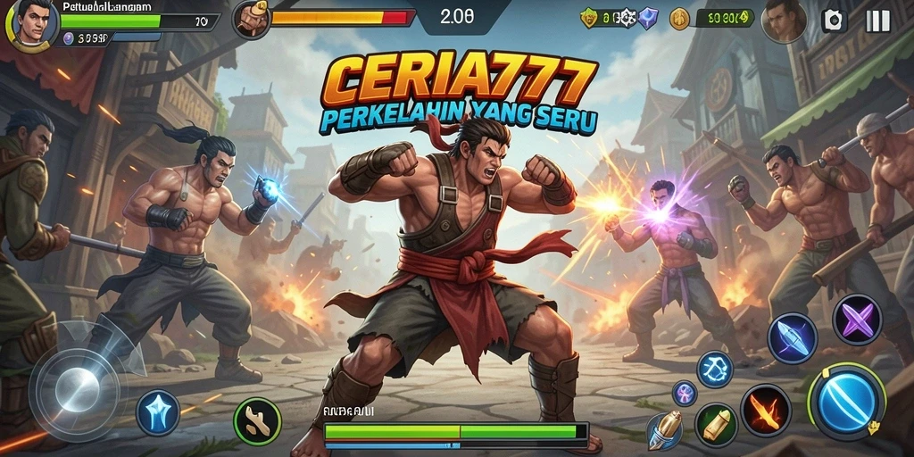 Screenshot CERIA777 menunjukkan pertarungan mendebarkan antara dua karakter.