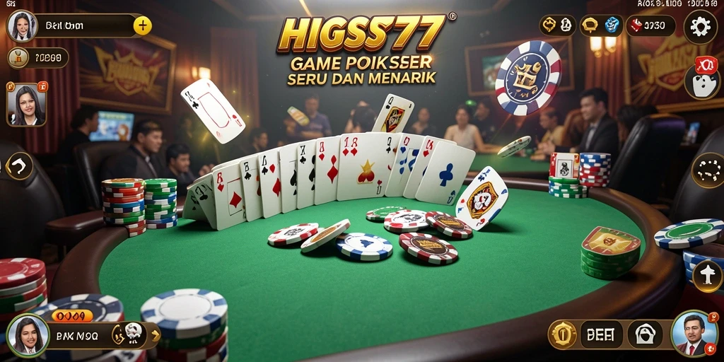 Tampilan antarmuka permainan poker HIGGS777 yang menawan.